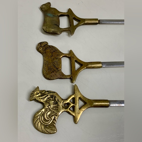 Mid Century Vintage (set of 3) Brass Figural Animal Finial Stainless Skewers - Picture 10 of 16